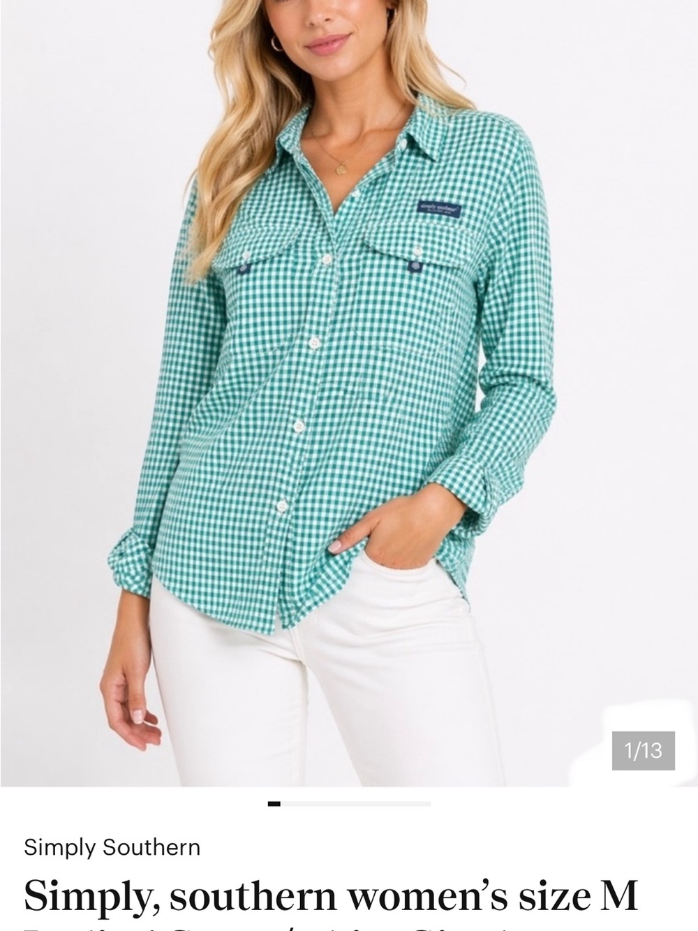 Simply Southern Performance Button Down Shirt Gingham Women’s Medium